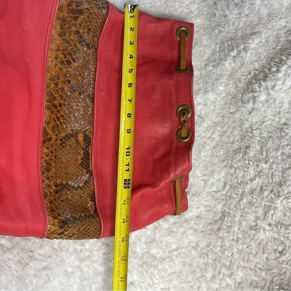 Leather orange and Brown snake skin print  Xlarge bucket bag sling back tan trap
